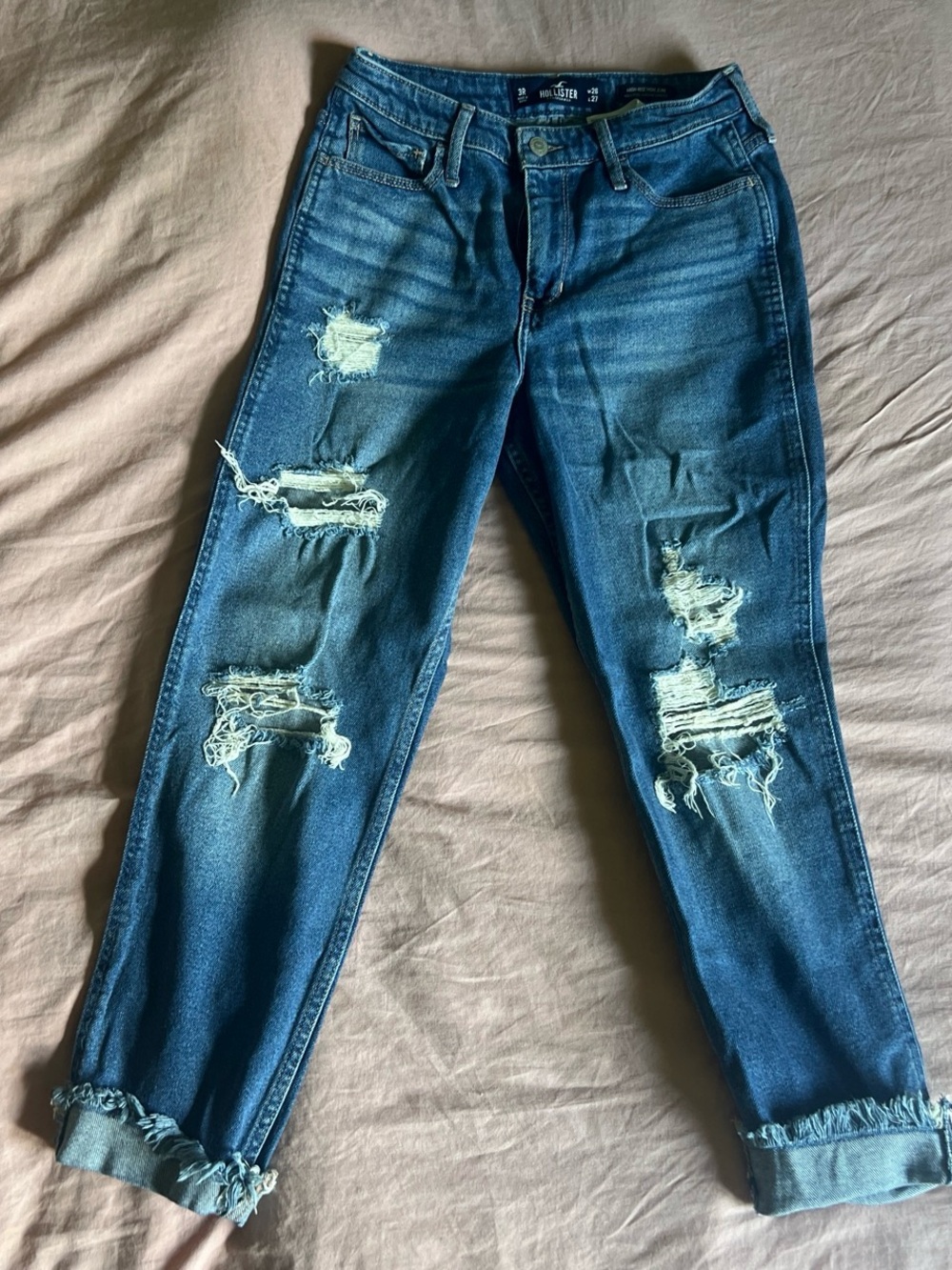 Hollister Distressed Medium Blue Mom Jeans